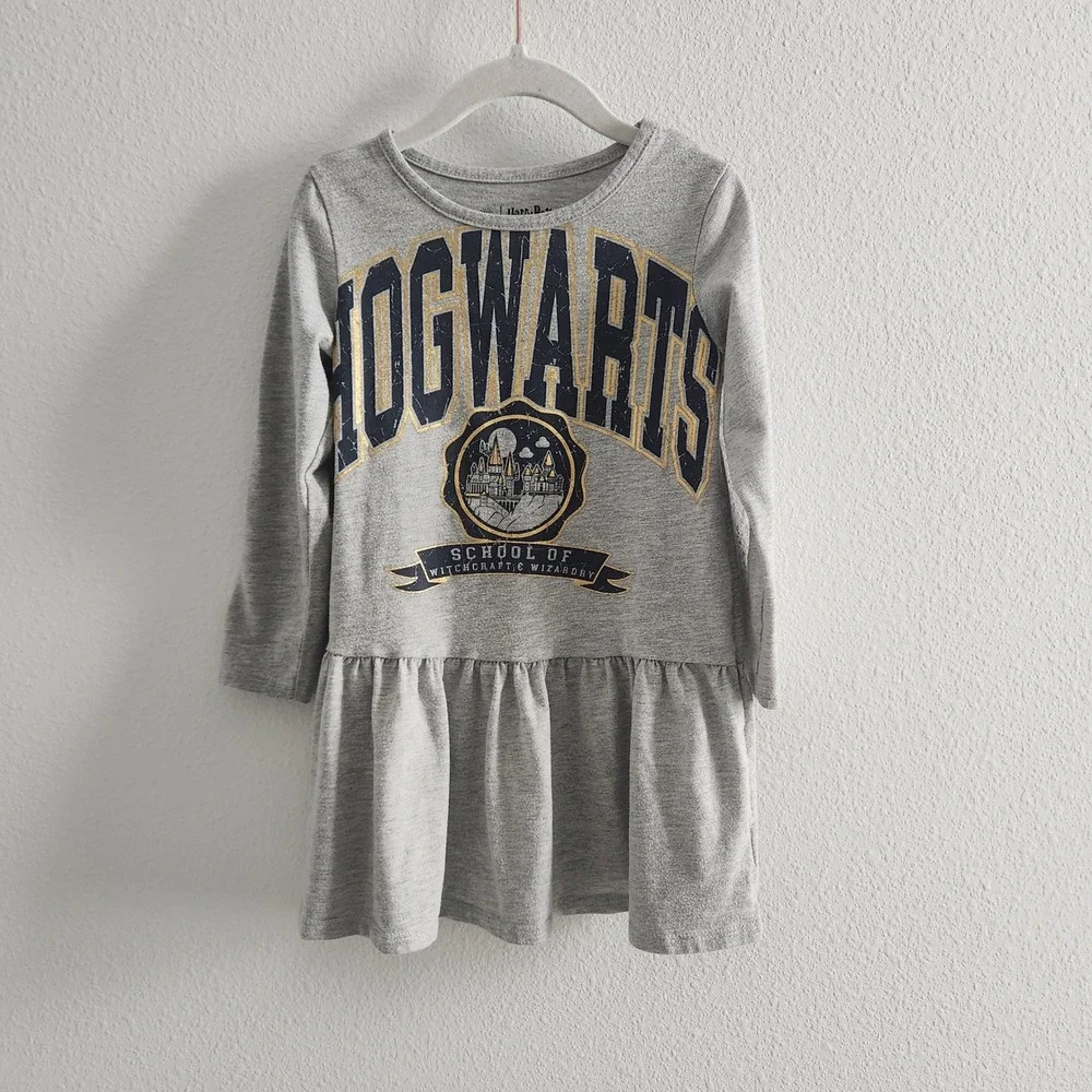 Harry Potter Hogwarts School Gray Long Sleeve Ruffle Dress Girls size 4T